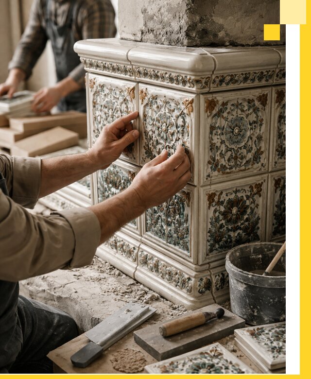 Изразцовые камины под ключ в Вязьме: проект и монтаж