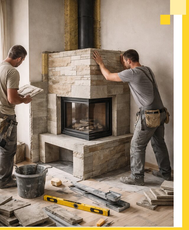 Угловые камины под ключ проект, монтаж и отделка в Вязьме