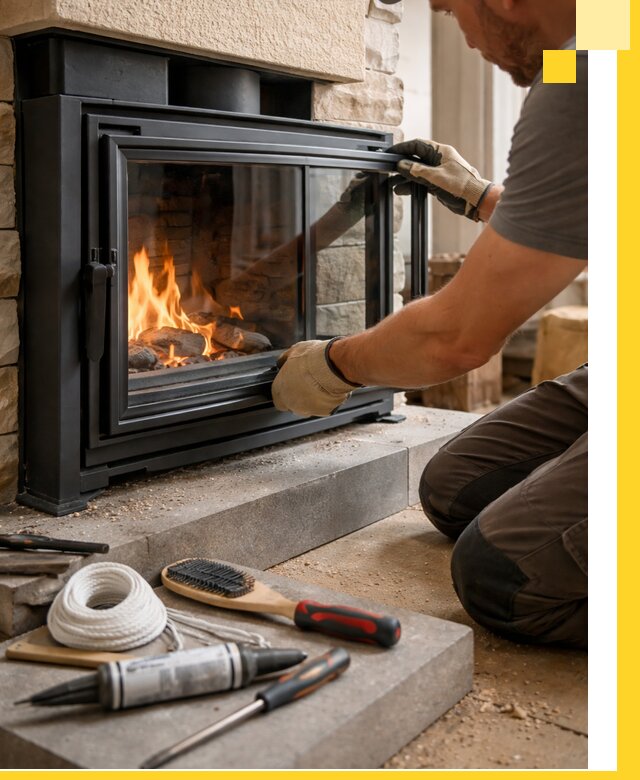 Производство, монтаж и доставка каминов со стеклом в Вязьме