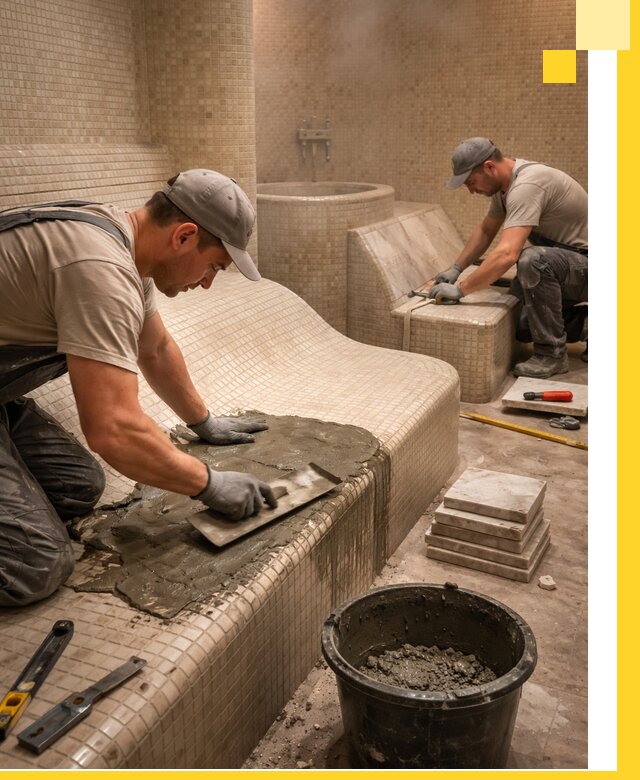 Лежаки для хамама под ключ в Вязьме, проект и монтаж