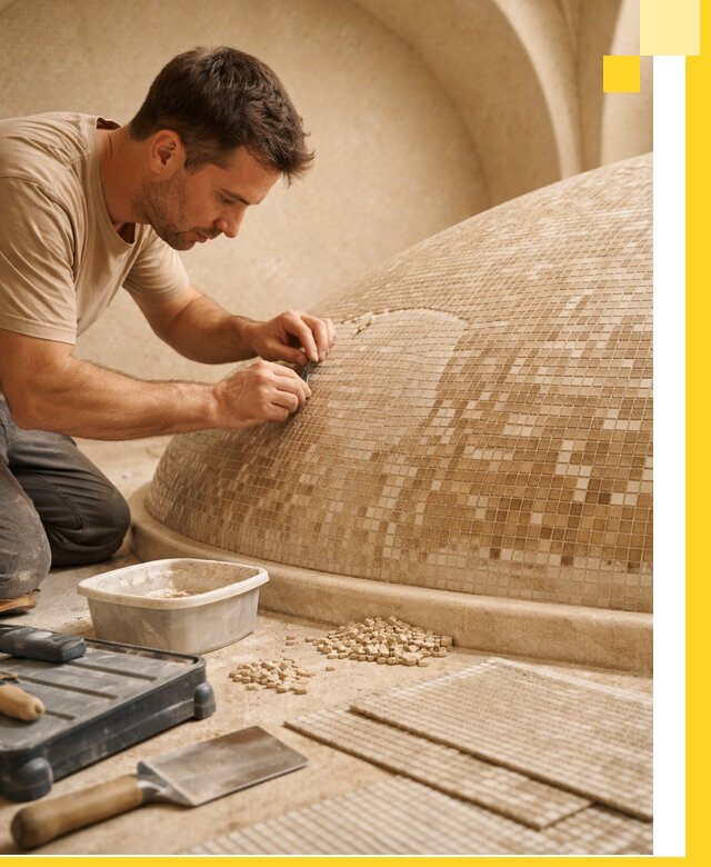 Профессиональная укладка мозаики для хамама под ключ в Вязьме